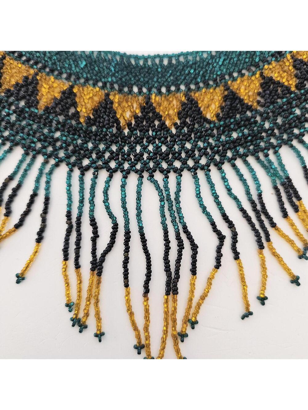 Beaded Bib Necklace Fringe Tribal Southwestern Festival Statement Collar - Picture 6 of 13